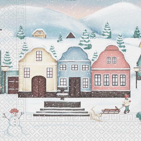Vánoční ubrousky 33x33cm 3 vrstvé vesnička